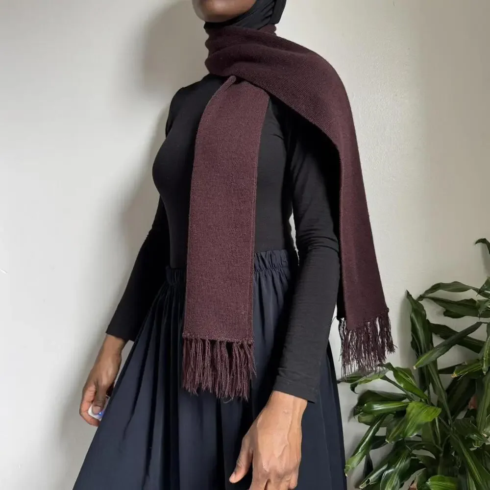 Vintage brown Fringe knit‎ minimalist Scarf